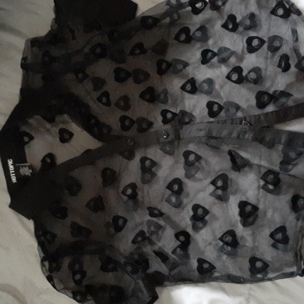 Hot Topic XS sheer button down blouse with planchette pattern
